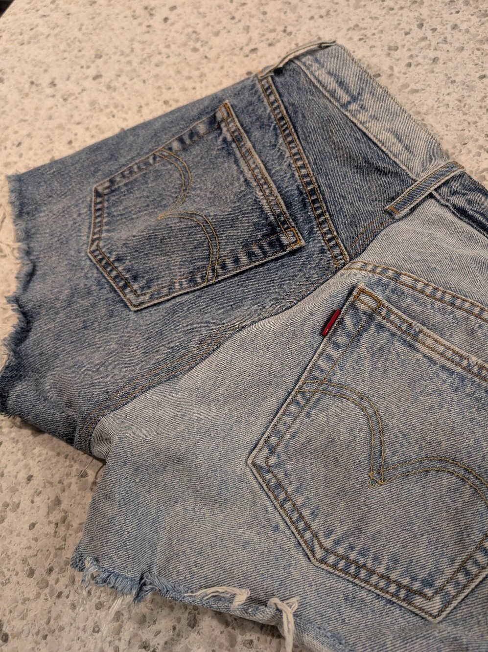 Levi's 501 Two Tone Shorts Denim High Rise Distressed Cotton Jeans Ripped Hem
